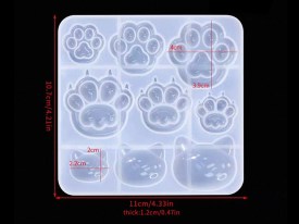 Molde silicona 6 huellitas y 3 gatitos
